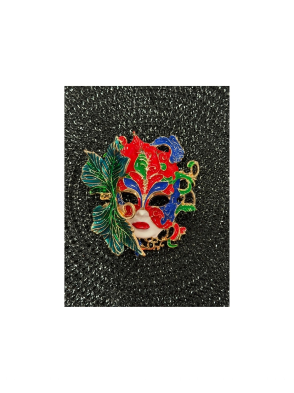 Venetian Red Blue Mask Brooch One Size